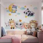 autocollant mural animaux forêt dessin animé décoration chambre bébé fille garçon sticker murale pvc