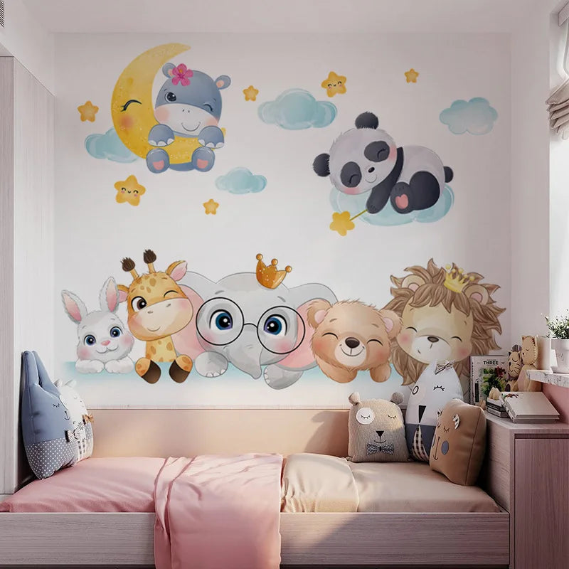 autocollant mural animaux forêt dessin animé décoration chambre bébé fille garçon sticker murale pvc