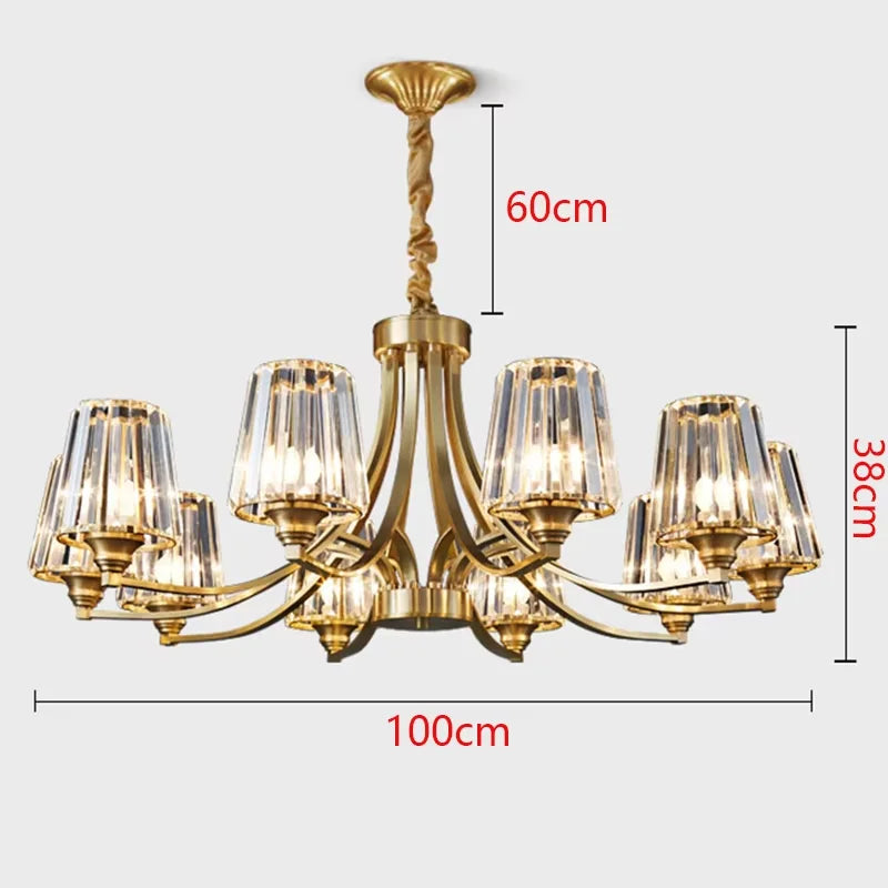 lustre moderne cuivre poli 10 têtes ampoules led transparentes rayures