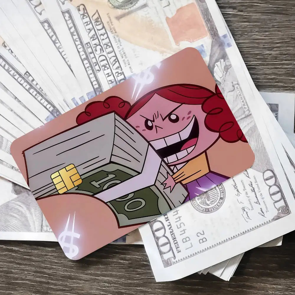 autocollants carte bancaire fille dessin animé argent waterproof résistant traces pièces