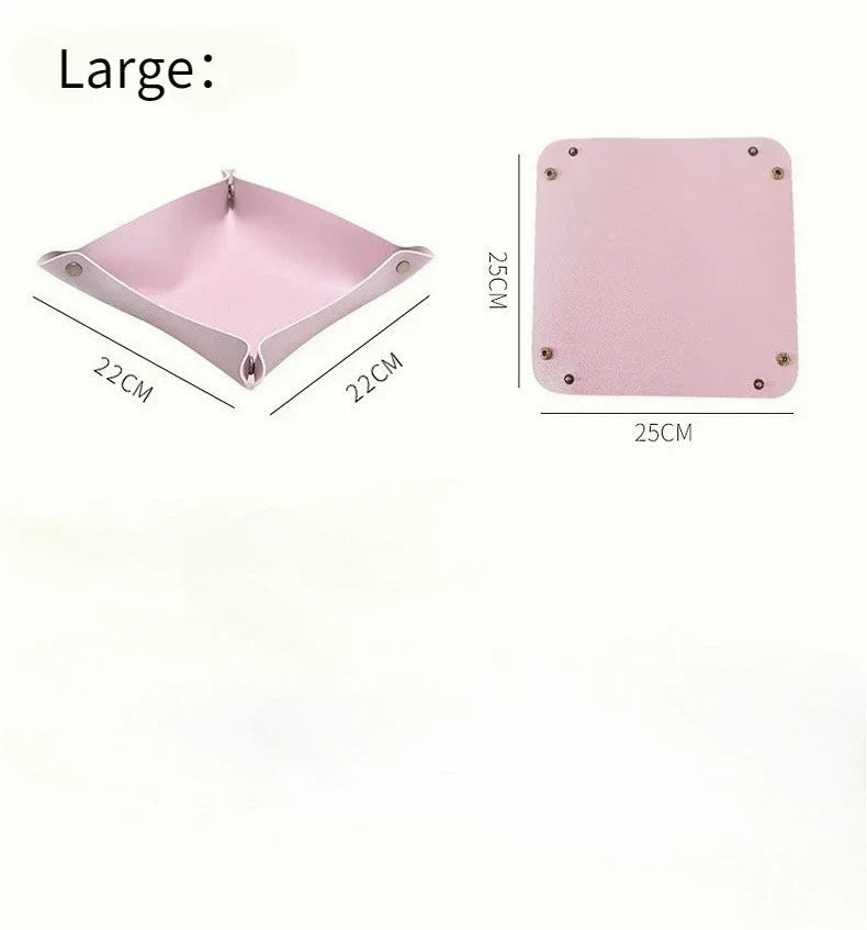 plateau rangement pliable simili cuir moderne orange rose clair vert foncé minimaliste dorés lunettes