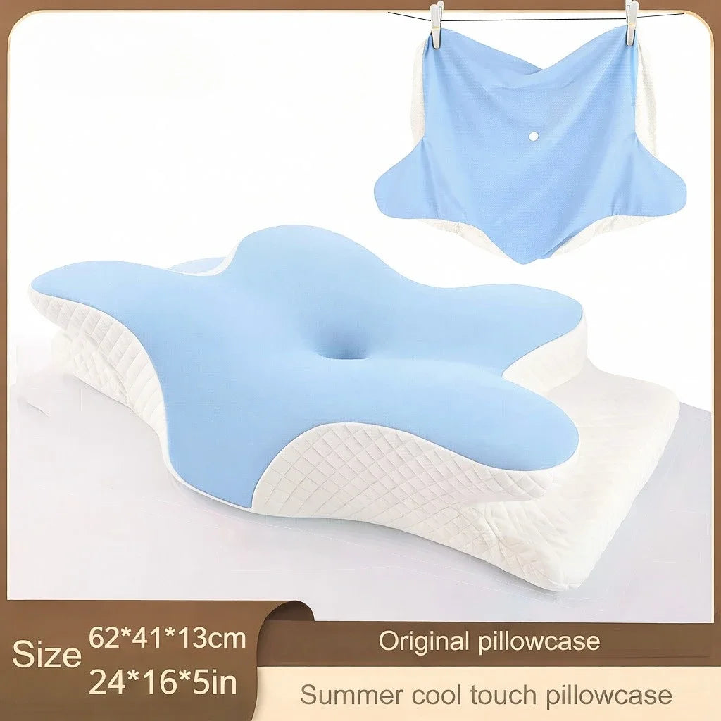 taie d'oreiller mousse mémoire forme coussin ergonomique bleu gris contemporain