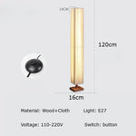 lampe sol led moderne tricot rayures horizontales blanc beige base bois