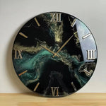 horloge murale contemporaine noir vert doré texture marbrée moderne fixation aluminium 40cm
