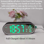 horloge numérique moderne écran led blanc noir vert compact rechargeable alarmes snooze acoustic control
