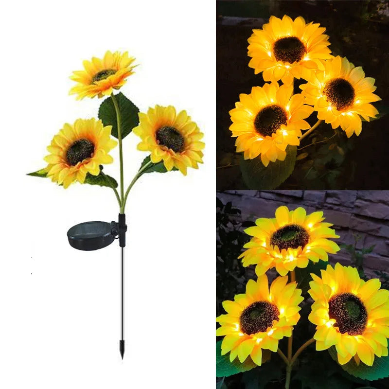 fleur artificielle solaire jaune verte moderne piquet métallique base fixation