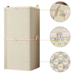 boîte rangement moderne 110l 150l 220l 30l carreaux beige motifs jaunes poignées métalliques coussin