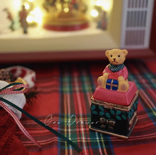 boîte bijoux céramique vintage carrousel chat violon théière maison noël
