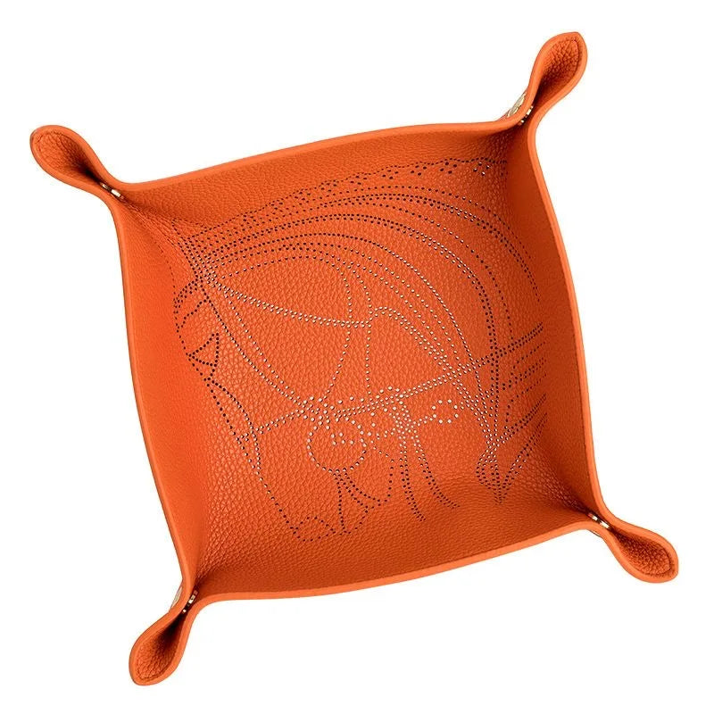 porte clés pliable marron vert olive orange gravure feuilles élégant dorés moderne(texture grainée)