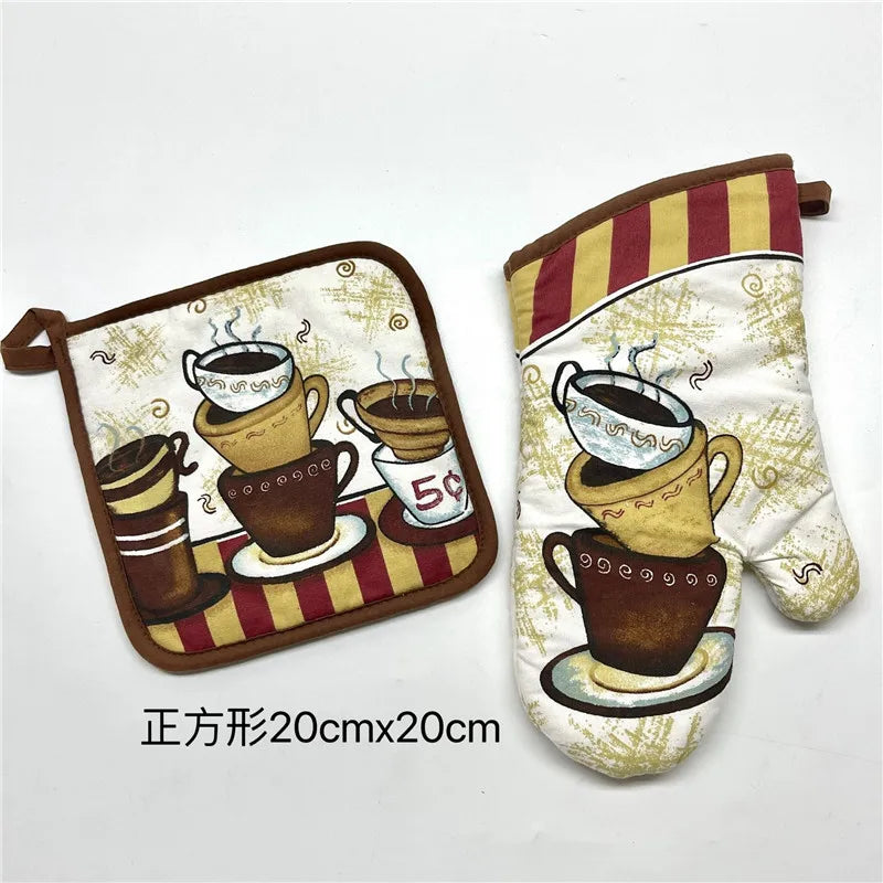 gants cuisine poignées plat motifs cuisine vintage rustique blanc noir rouge vert beige marron