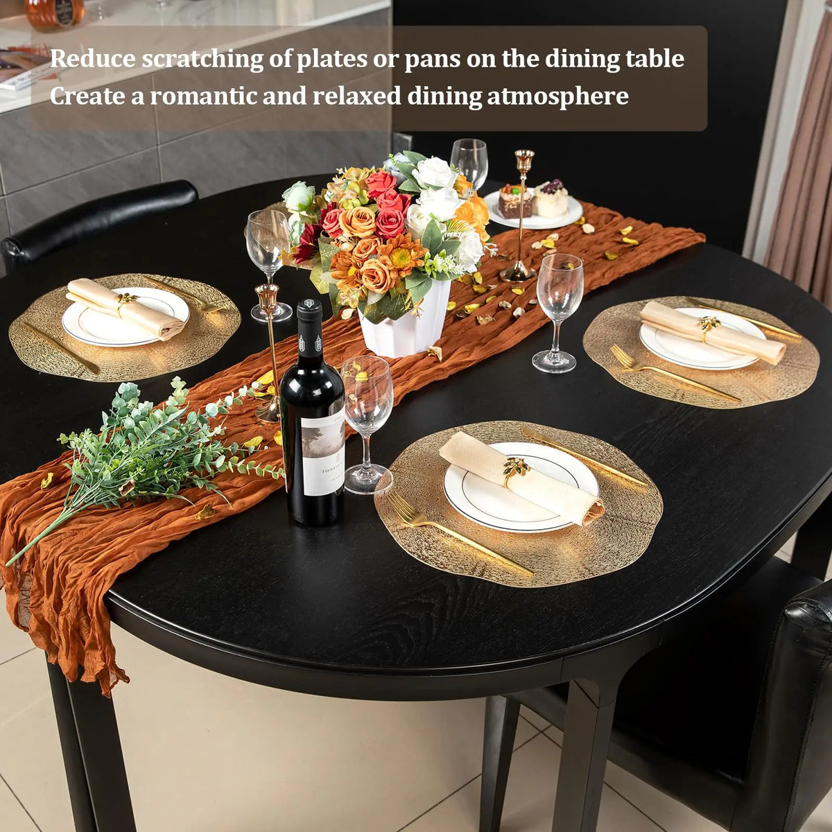tapis table moderne rond doré vinyle respectueux environnement 4pcs 6pcs élégant strié