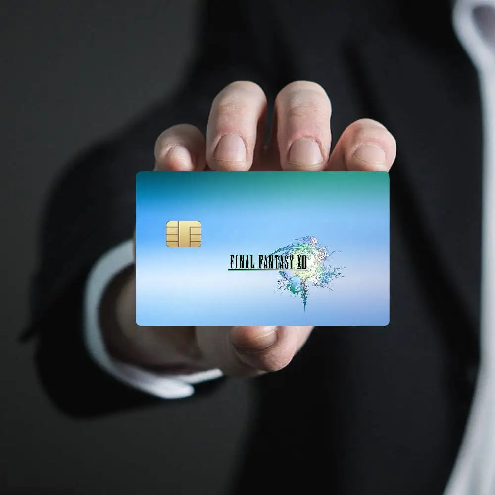 autocollants carte bancaire final fantasy moderne bleu vert waterproof réutilisable set stickers papier