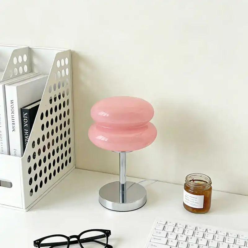 lampe table moderne orange rose blanc minimaliste translucide pied métallique base rond flux lumineux