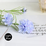 bouquet fleurs artificielles soie bleu blanc violet vert intérieur décoration champêtre minimaliste festive mariage