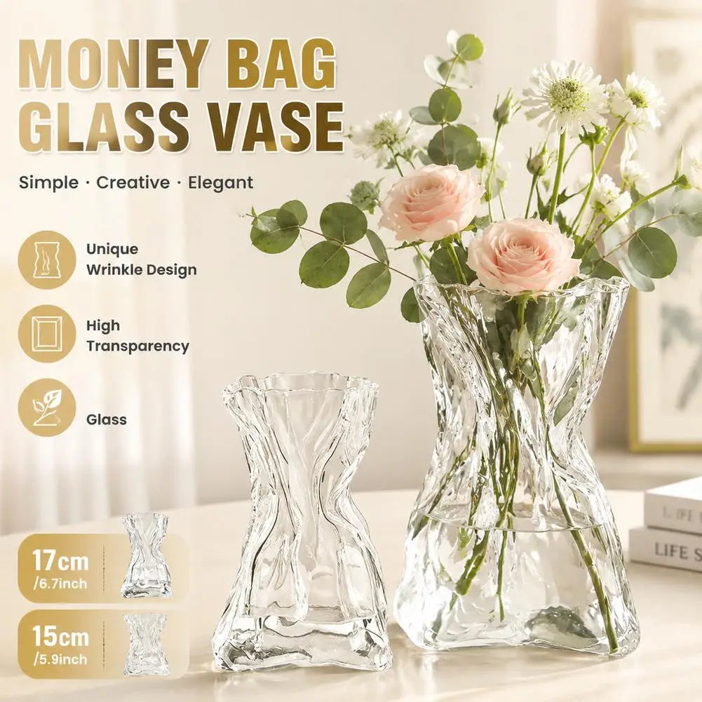 vase verre transparent plissé moderne élégant pot hydroponique décoration maison salon