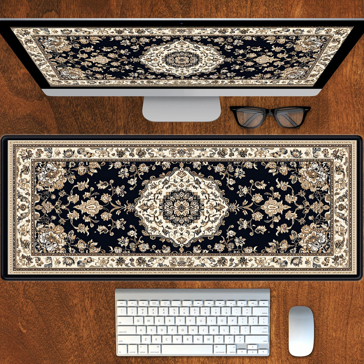 tapis noir floral géométrique classique grande taille haute qualité caoutchouc durable usage quotidien
