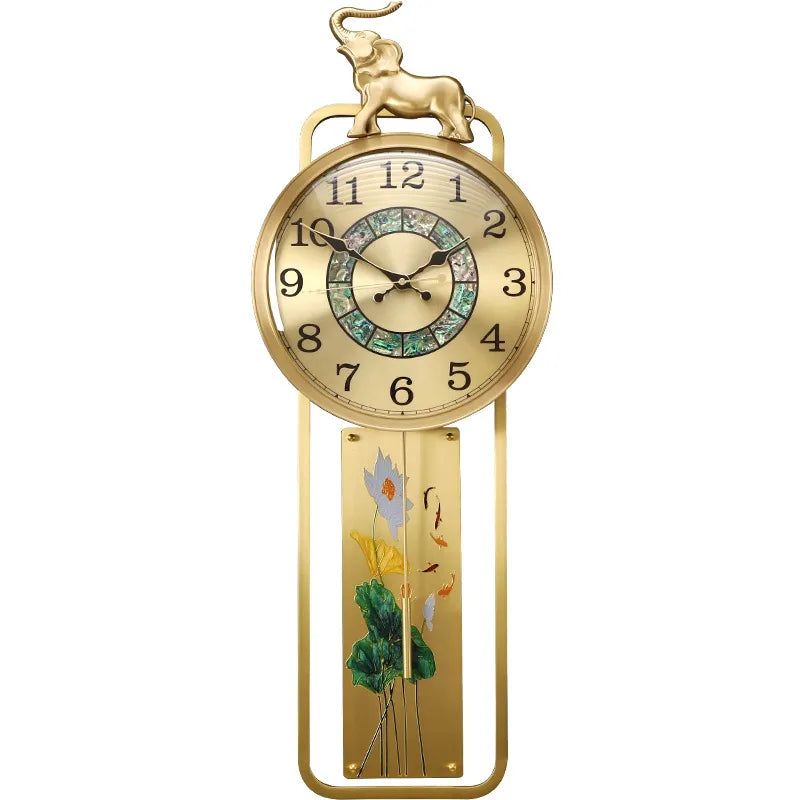 horloge murale moderne or floral asiatique décoration éléphant aiguille métal verre