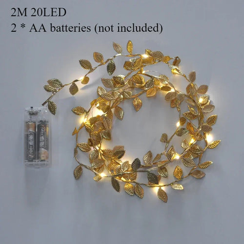 guirlande lumineuse 20 led feuilles dorées décoration anniversaire noël mariageOpaque dorée festive