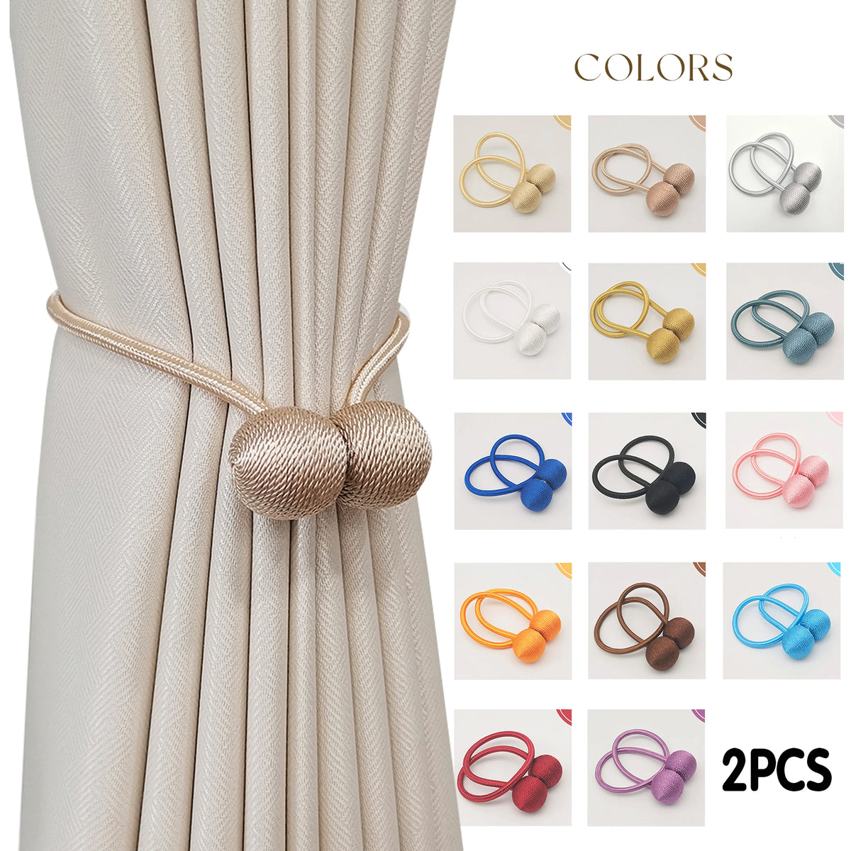 boucles magnétiques rideau corde tressée moderne beige blanc marron bleu noir rose gris orange
