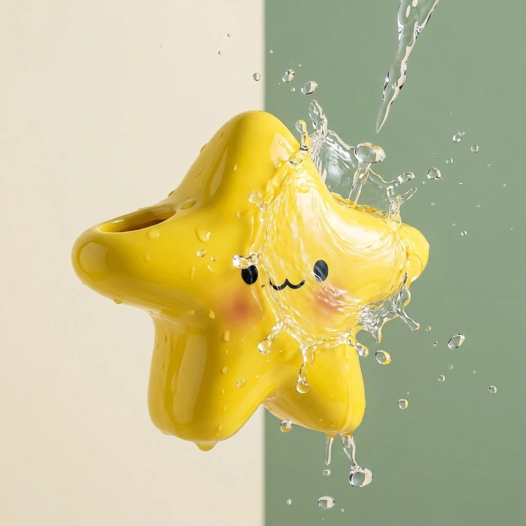 support mural kawaii étoile jaune souriant rangement brosses dents stylos accessoires décoration chambre enfants