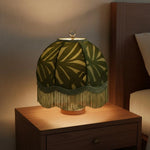 abat jour vert feuilles classique franges opacité tissu lampe décoration chambre moderne vintage
