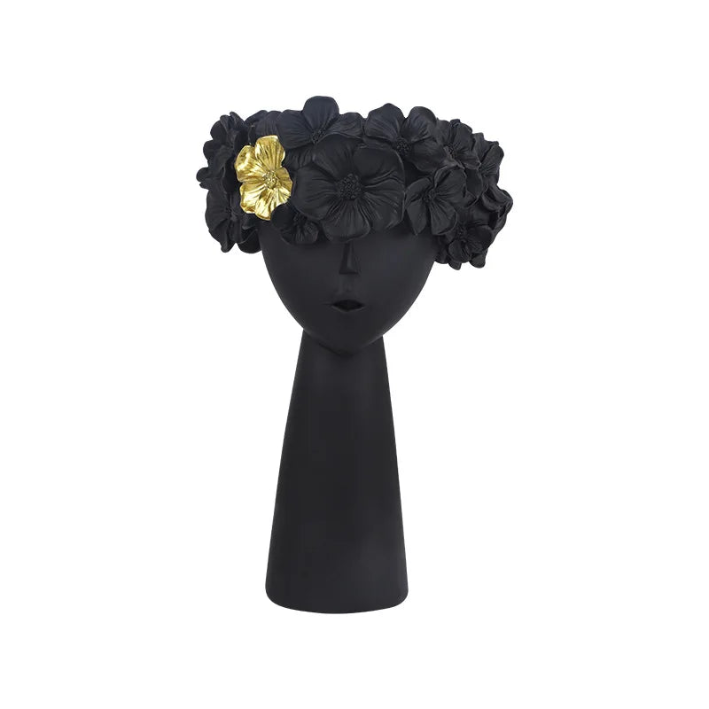 vase décoration buste féminin moderne fleurs artificielles couleurs variées blanc noir bleuclair crème grisfoncé