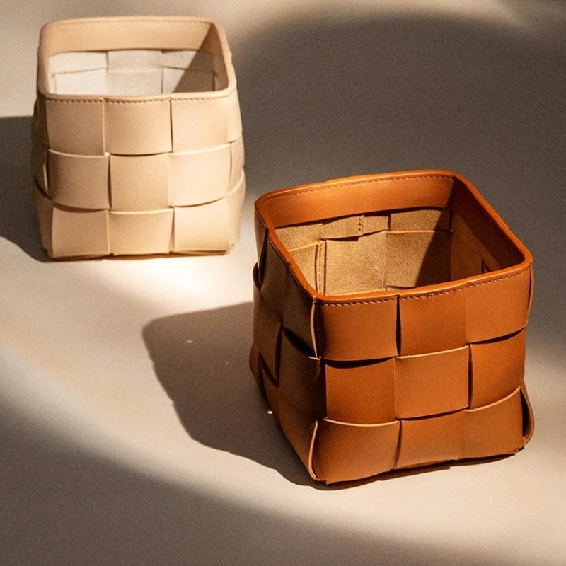 boîte rangement tressée osier clés cosmétiques entrée maison moderne beige