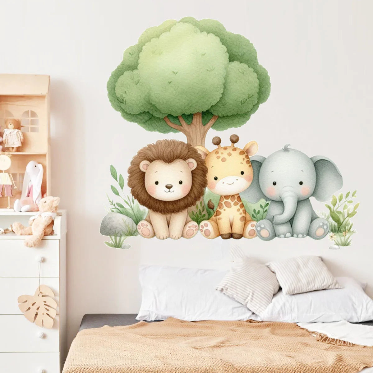 autocollant mural animaux forêt dessin animé décoration chambre bébé fille garçon sticker murale pvc
