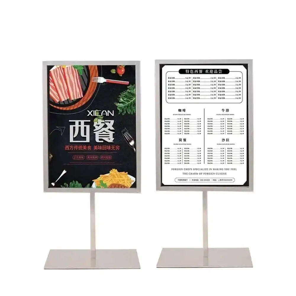 affichage publicitaire double face porte affiche A4 noir blanc moderne pied fixe cadre