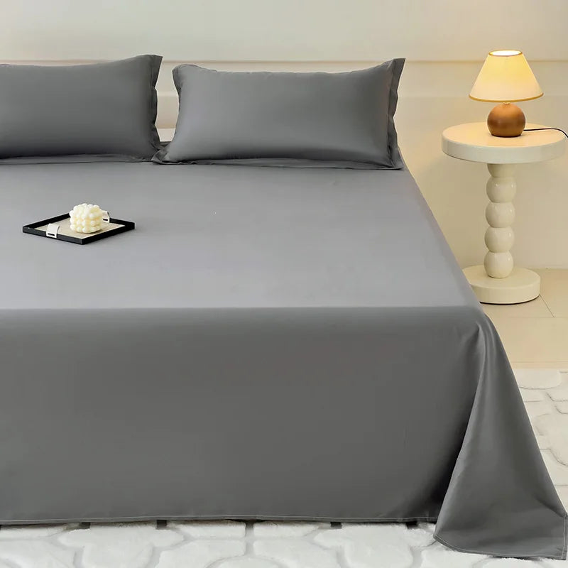 drap plat double gris lisse satiné minimaliste moderne lit adultes polyester