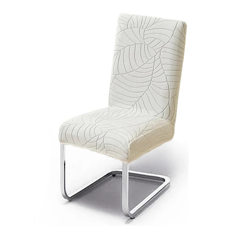 housse chaise extensible motif feuilles gris clair siège salle manger cuisine moderne