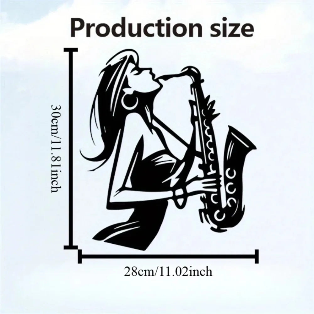 peinture murale noir femme saxophone artiste décoration murale illustration jazz opaquement