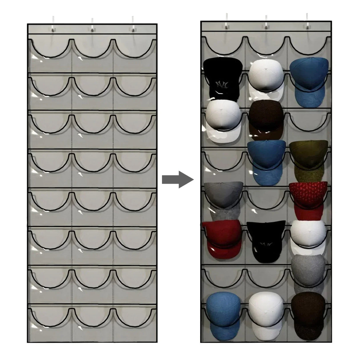 rangement suspendu porte 24 poches gris moderne clips chaussures accessoires opacité chambre