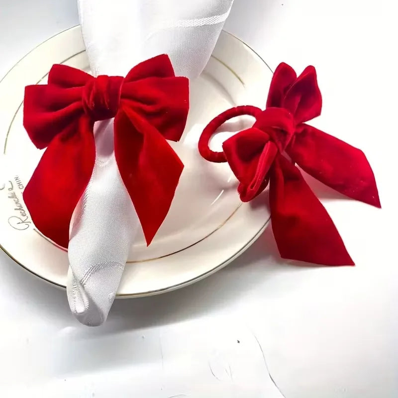 noeud serviette velours rouge vert adhésif festif élégant table décoration dîner vacances festive