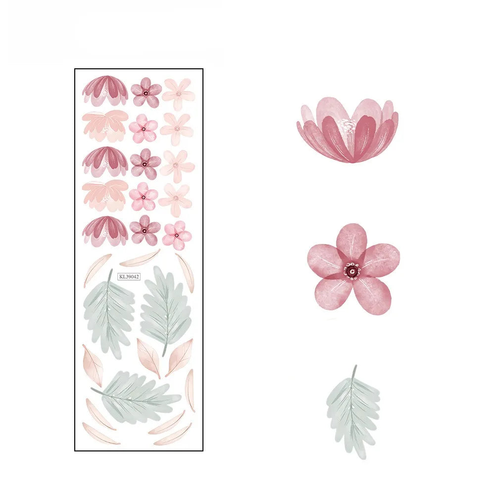 stickers muraux fleurs simples moderne minimaliste rose beige vert blanc adhésif