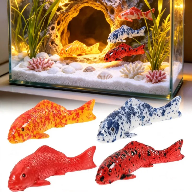 ornements poissons koi résine rouge orange bleu blanc réaliste decoration extérieure jardin statues diy
