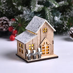 décorations noël miniatures maison bois naturel rustique vintage porte fenêtre led