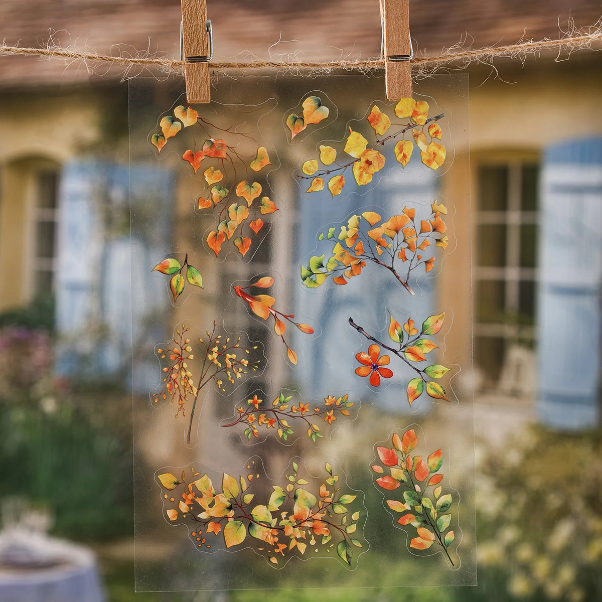 autocollants transparents feuilles branches diverses couleurs adhésif scrapbooking collage diy journal