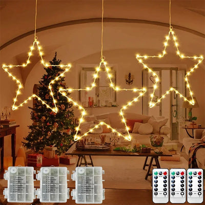 Guirlande lumineuse étoile de Noël pour fenêtre extérieure - vue d'ensemble