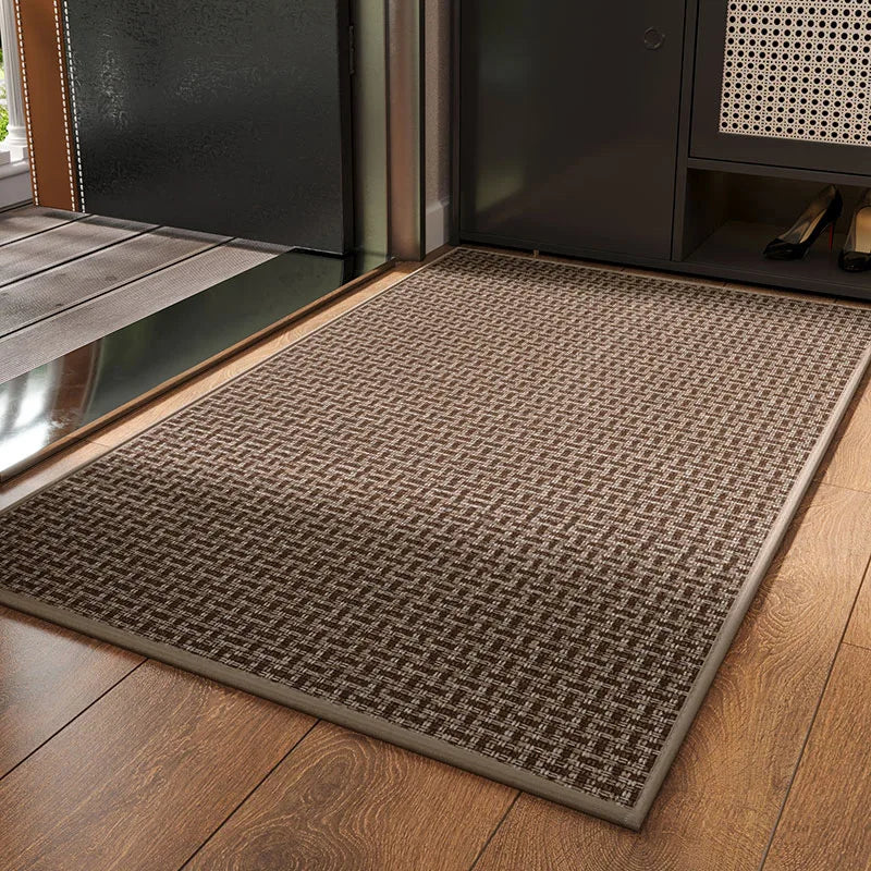 tapis solide marron clair noir tissé géométrique moderne antidérapant lavable cuisine intérieur