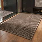 tapis solide marron clair noir tissé géométrique moderne antidérapant lavable cuisine intérieur