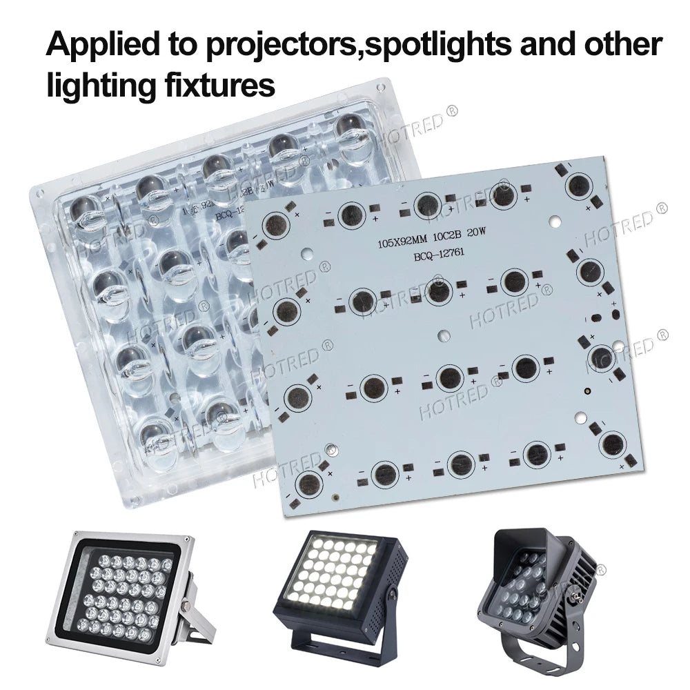 support led pcb aluminium 105mm 92mm lentille réflecteur moderne joint étanche 20w 60w fixations