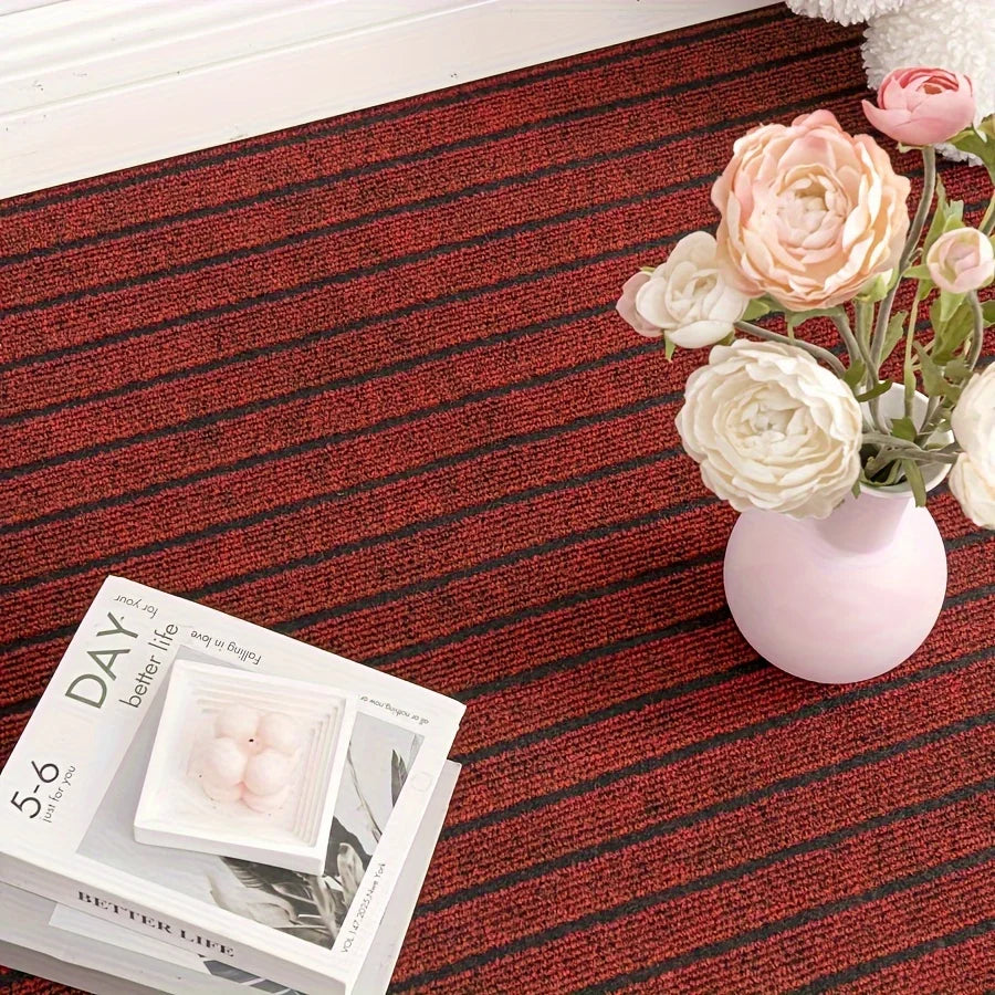tapis adhésif rouge noir rayé antidérapant polyester intérieur porte salle bain