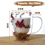 tasse verre double paroi fleurs séchées transparente poignée 380ml résistante chaleur déco floral