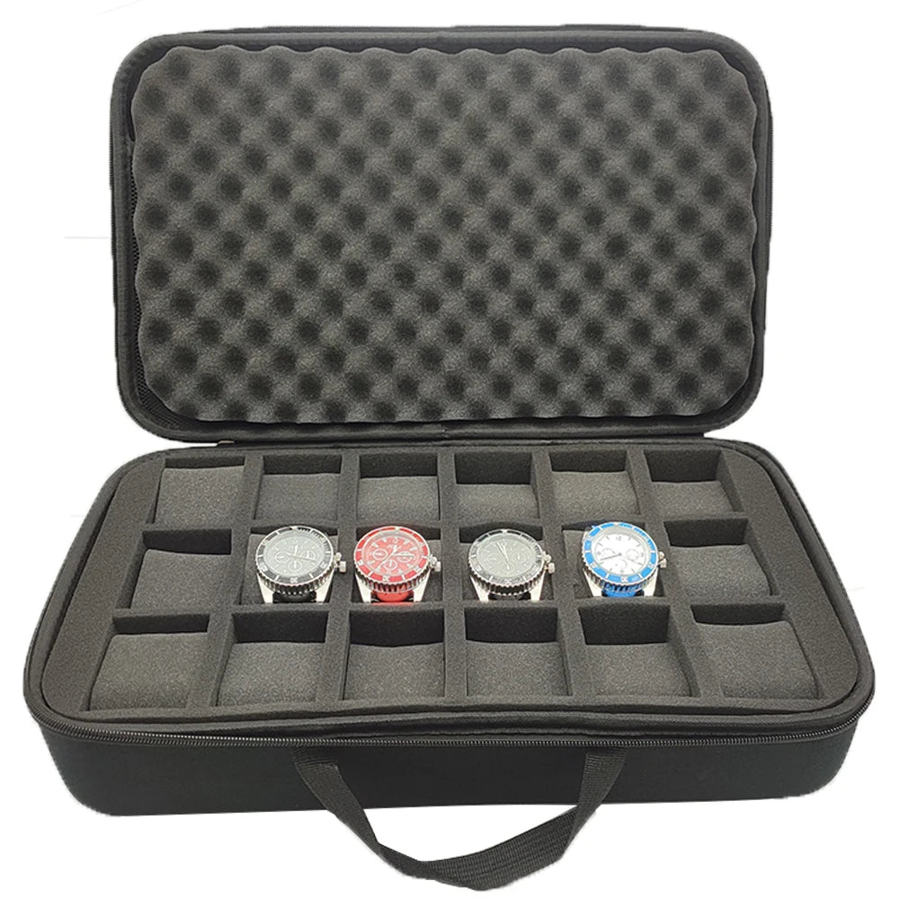 boîte montres noir texturée support moderne 10 15 18 fentes