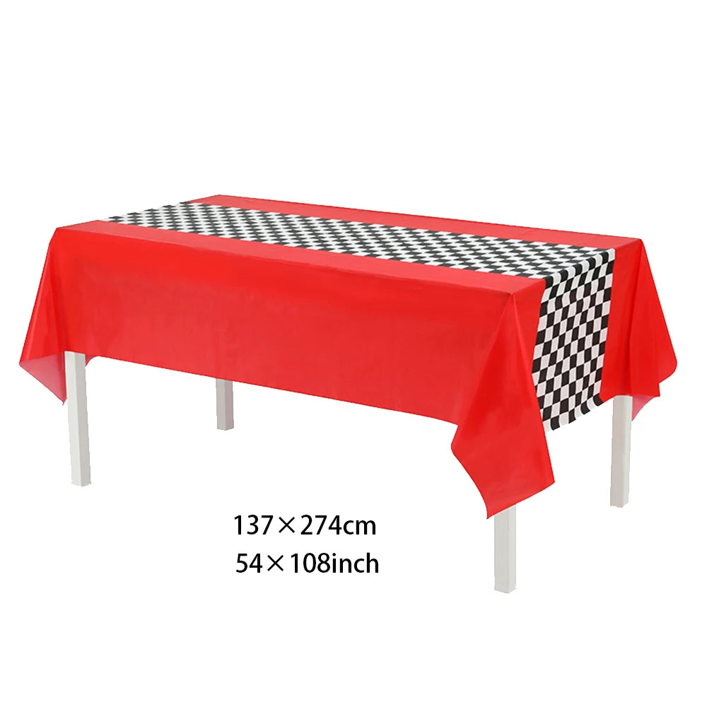 ensemble décoration anniversaire voiture course assiettes gobelets bannière table runner ballon géant papier
