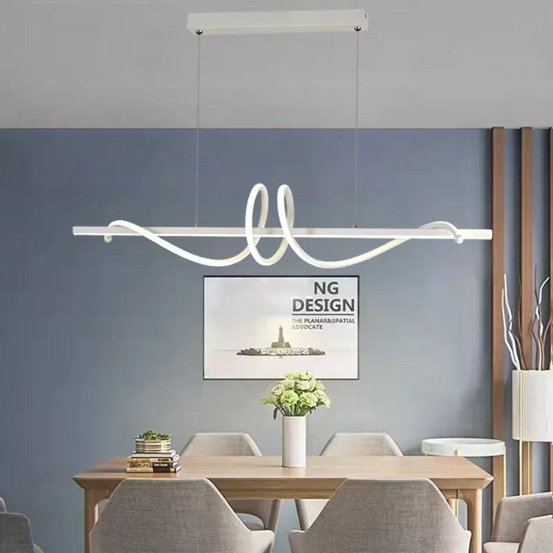 suspension lumineuse moderne ondulé noir blanc fixations chaines