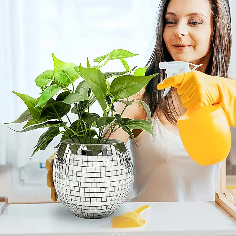 cache pot suspendu moderne miroirs argenté doré décoration noël plante fleur chaînes métal balconintérieur