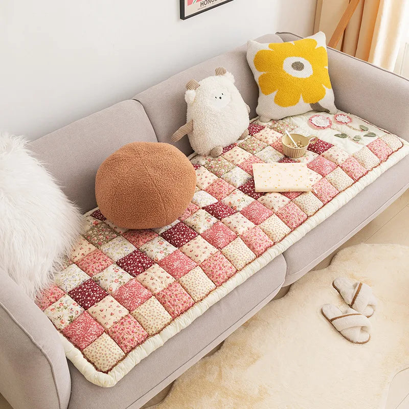 housse canapé coton jacquard patchwork fleurs géométrique multi saison sectionnel machine blanc rose