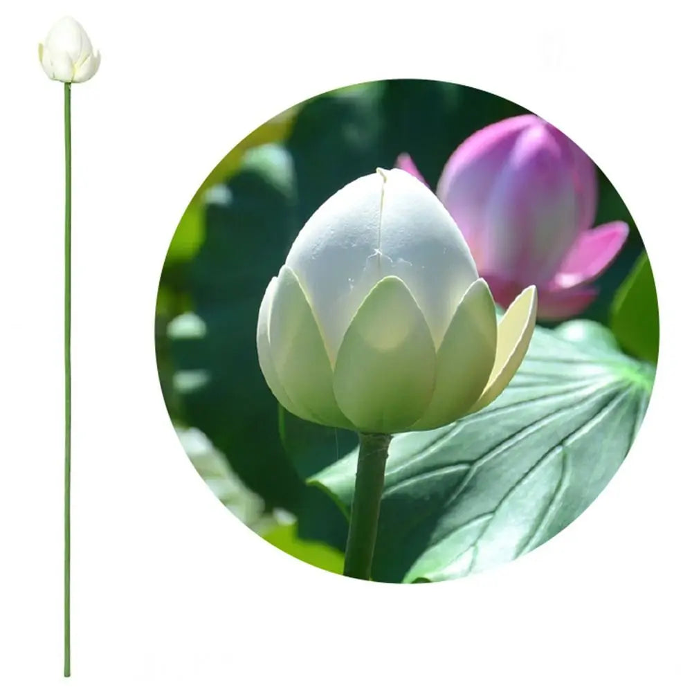 fleur artificielle lotus tige longue décoration intérieure vert rose blanc naturel détaillé Pods Feuilles